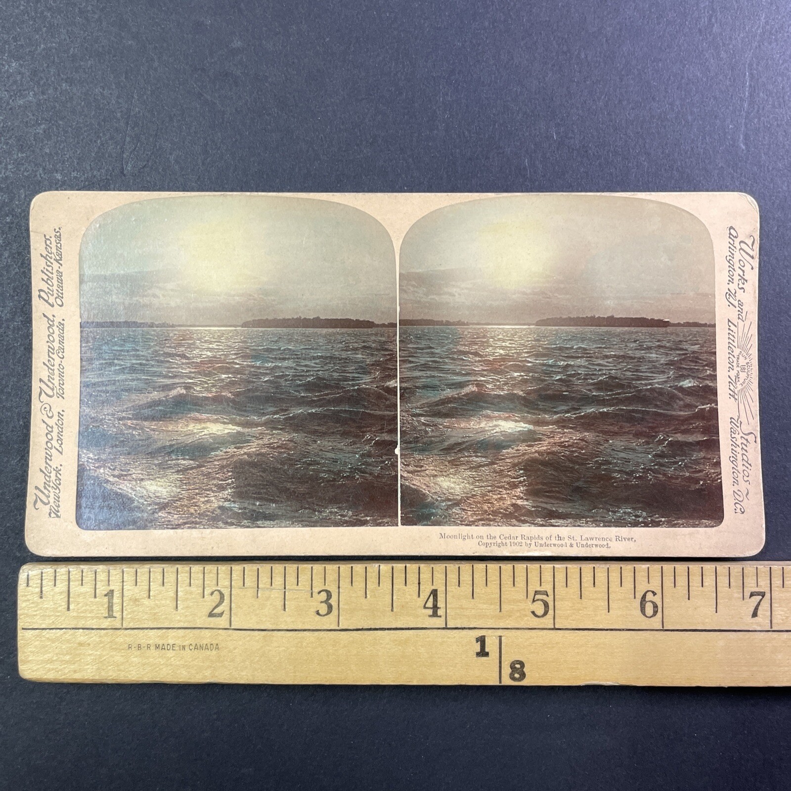 Moonlight St Lawrence River Stereoview Underwood & Underwood 1902 Quebec Canada