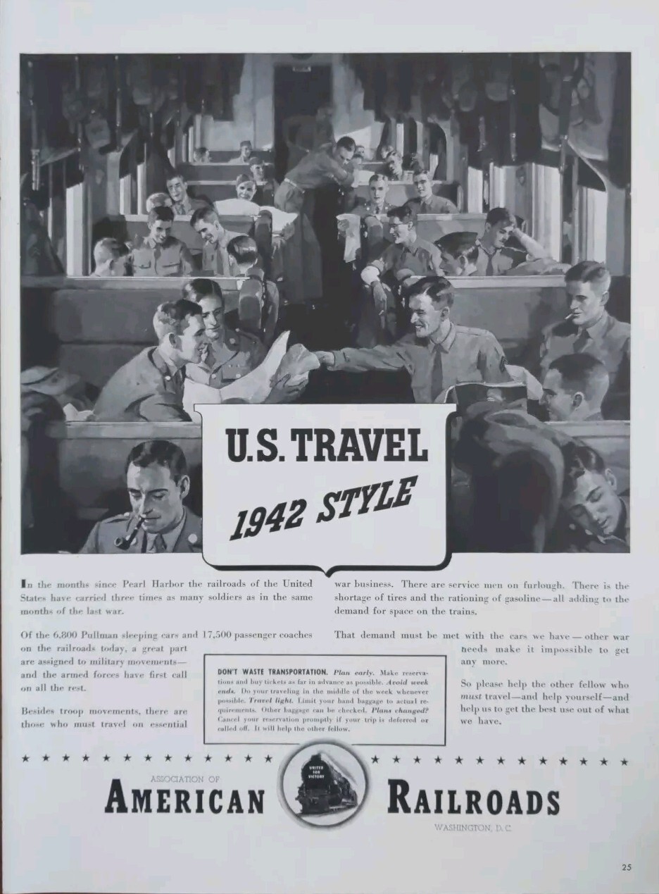 1942 Vintage American Railroads, US Army Transported To Battlefront Print Ad