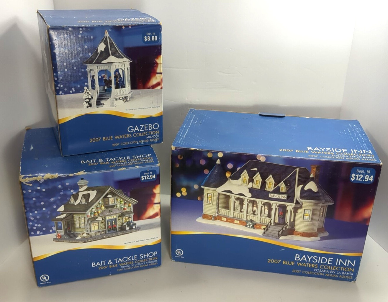 Lot Of 3 Bayside Inn 2007 Blue Waters Collection Gazebo Bait & Tackle Christmas