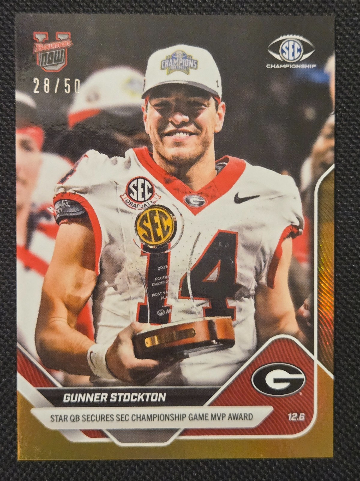 2025 Bowman U Now Gunnar Stockton SEC Championship #57 Gold Foil 28/50 UGA