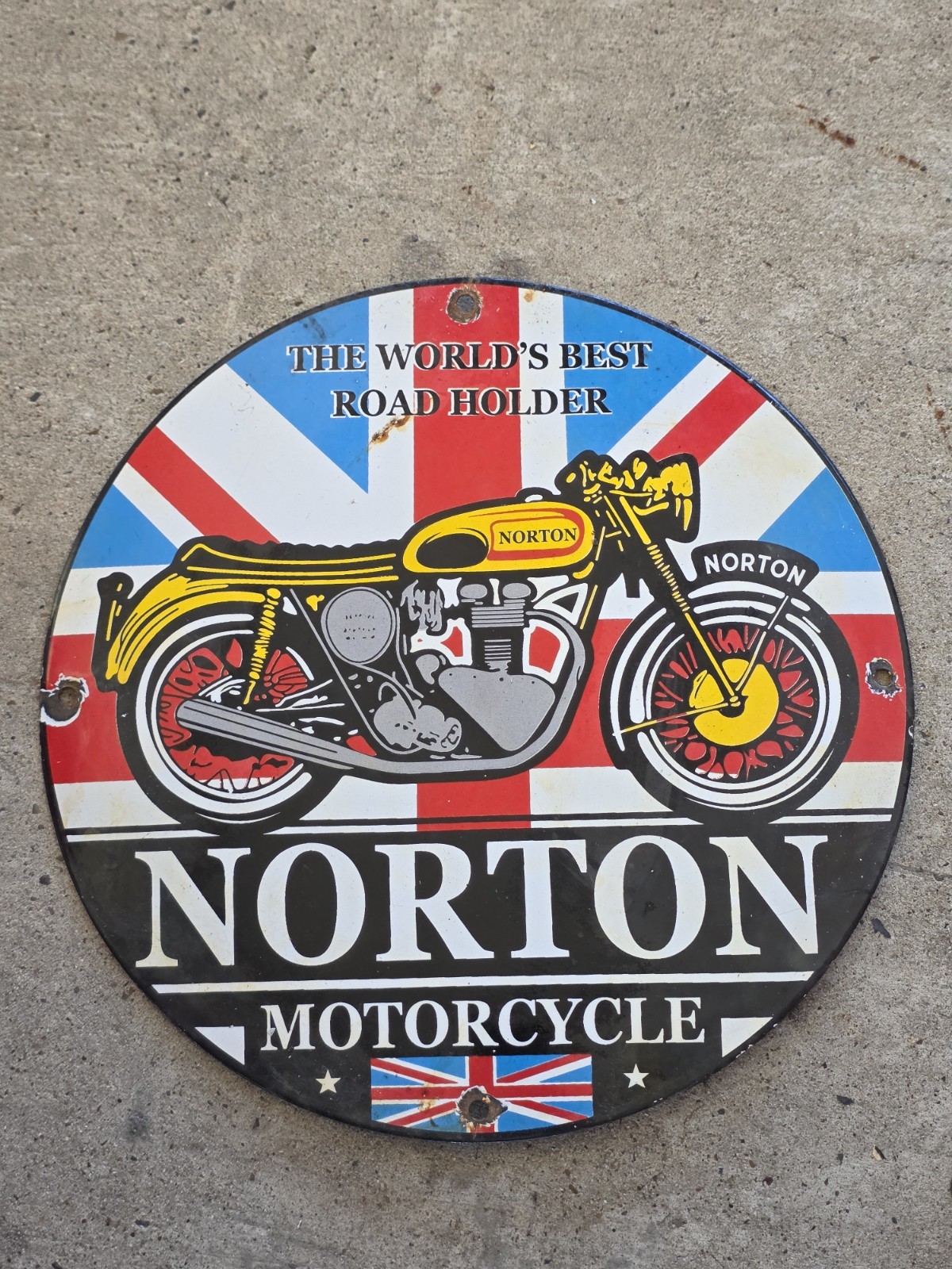 VINTAGE NORTON MOTORCYCLE PORCELAIN SIGN WORKS BEST ROAD HOLDER 12\