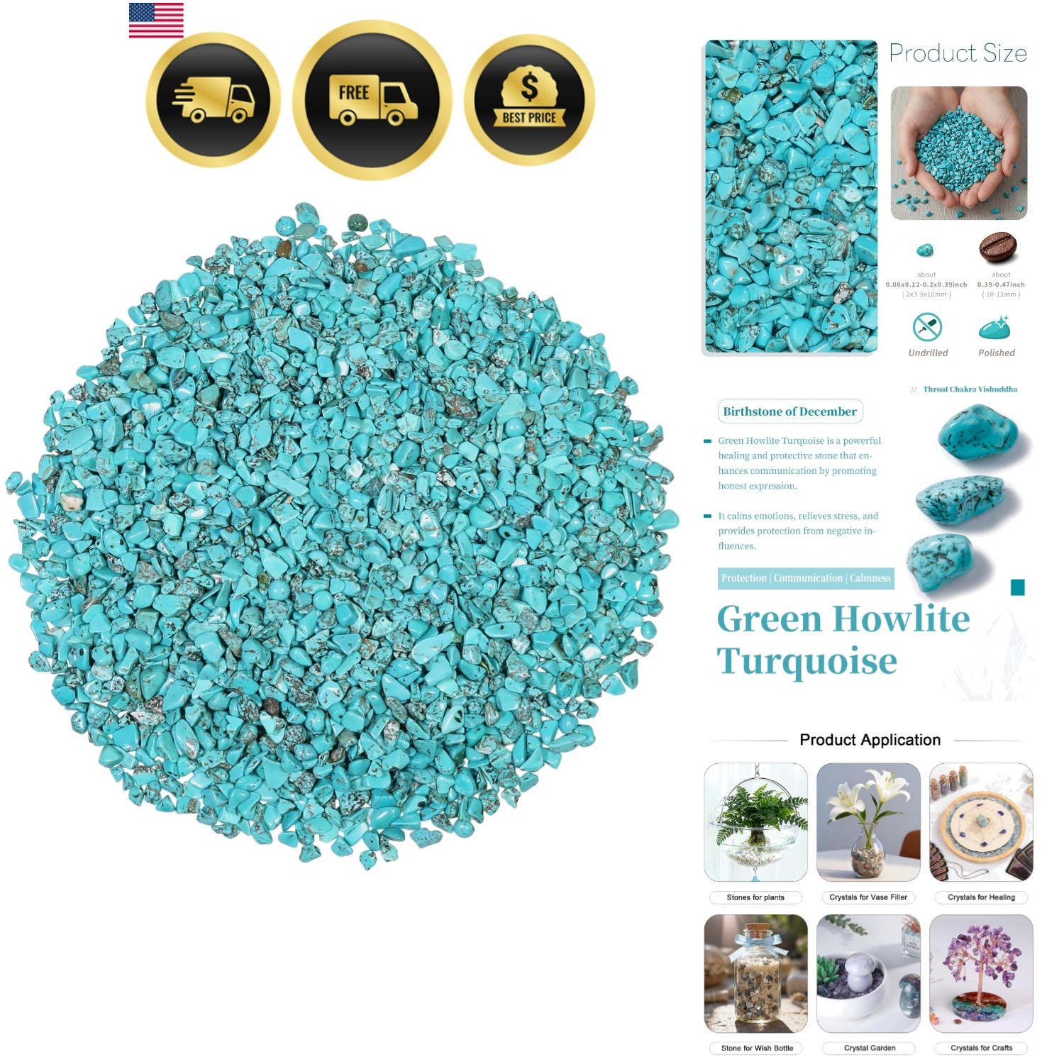 Howlite Turquoise Tumbled Chips Stone Crushed Pieces Irregular Shaped Stones ...
