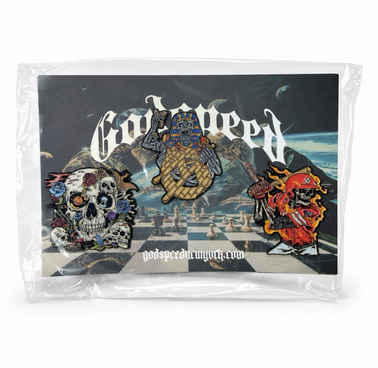 Godspeed New York Enamel Pin Set (3 Pins) on Backing Card - Pin Set