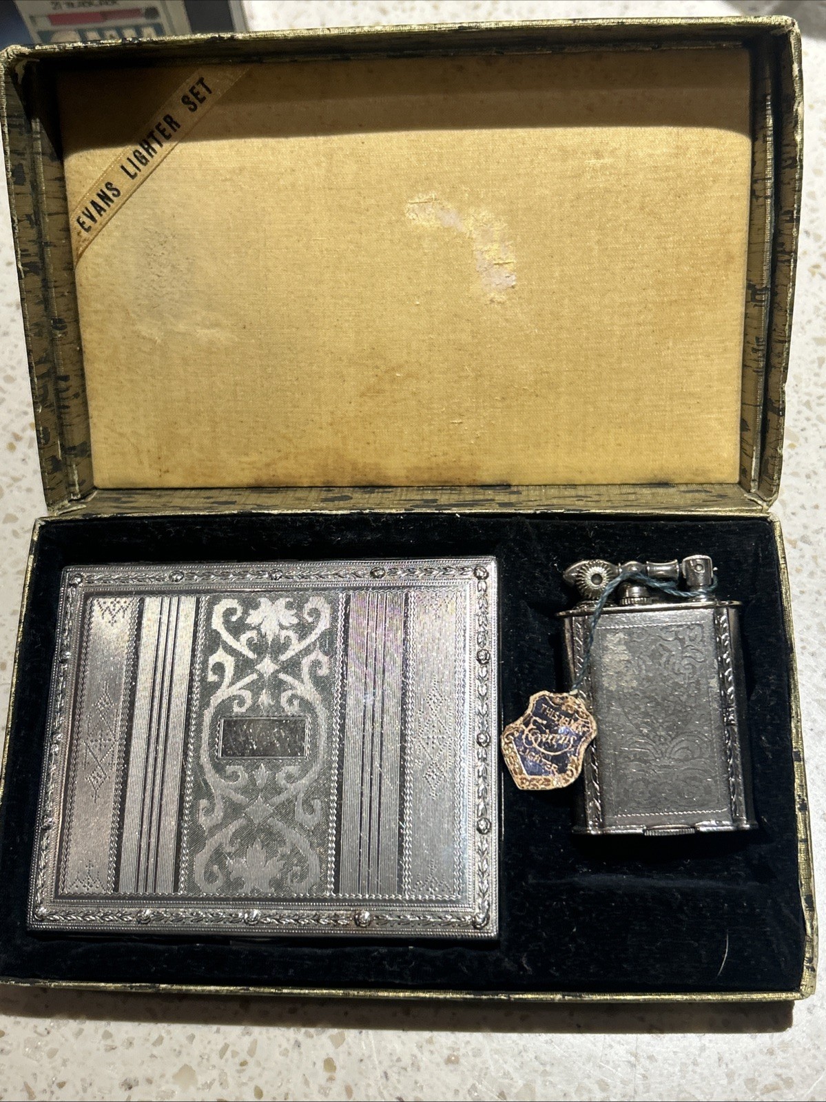 Vintage Evans Cigarette Case Lighter Combo Art Deco 1930s 40s