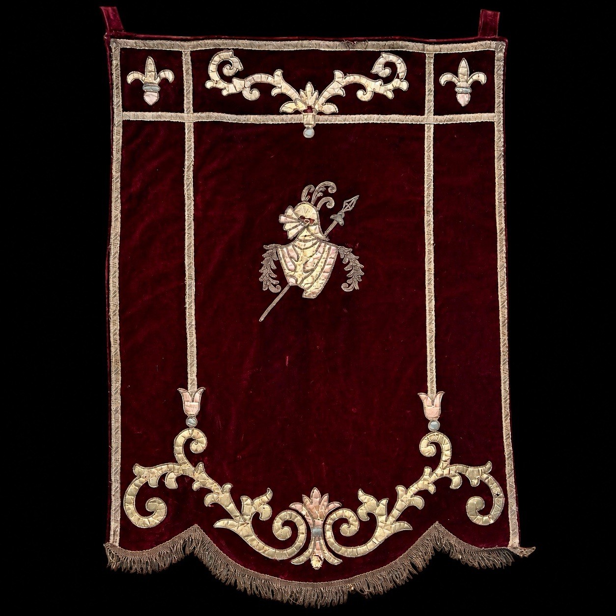 Antique 1890s Knights of Pythias Velvet Lodge Banner Wall Hanging Goldwork 42”
