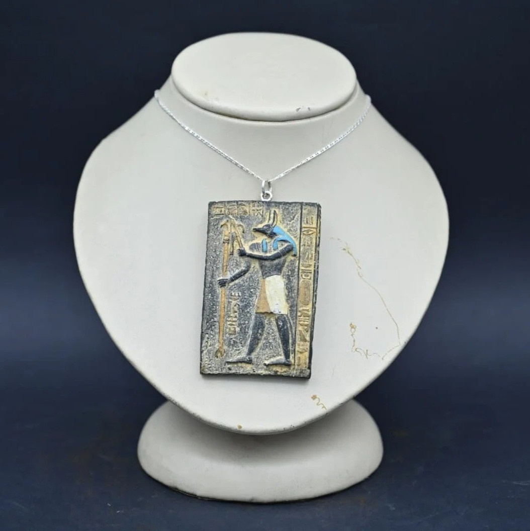 Rare Authentic Ancient Egyptian Antiquities Anubis Amulet Necklace Egyptian BC