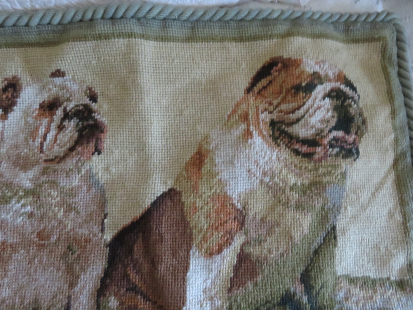 FRENCH CHIC Aubusson style Needlepoint Pillow FRENCH Bulldog Family NWOT 24