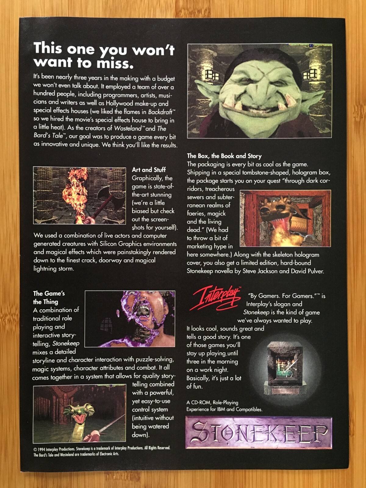Stonekeep PC CD-ROM 1995 Vintage Print Ad/Poster Authentic Big Box Game Art RARE