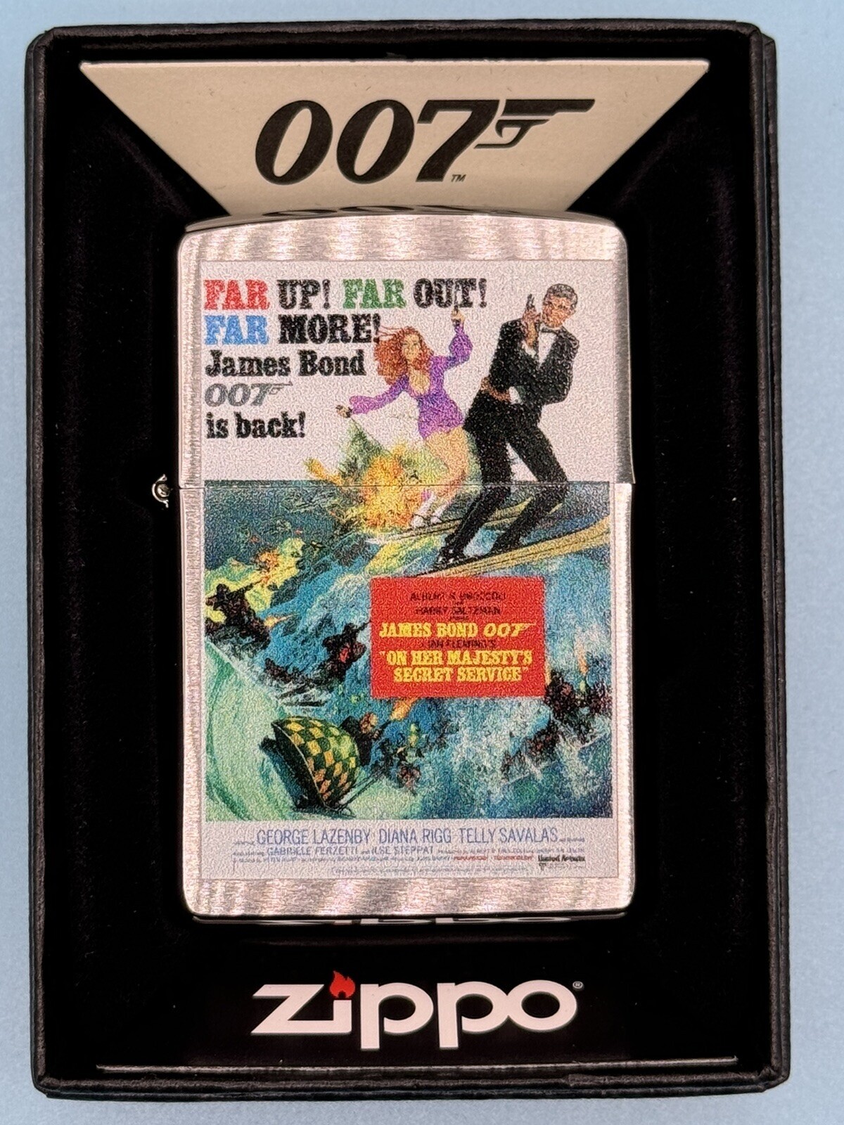 James Bond 007 On Her Majesty’s Chrome Zippo Lighter NEW In Box Rare