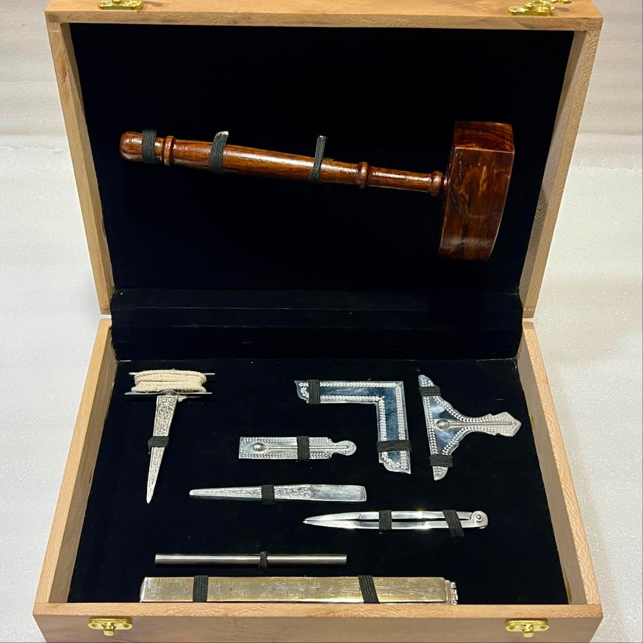 Masonic Working Tools Set with Gavel Wooden Presentation Box Master Mason Gift