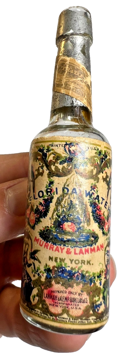 Antique Murray & Lanman Florida Water 1/2 Oz Mini Bottle ORIGINAL LABEL New York