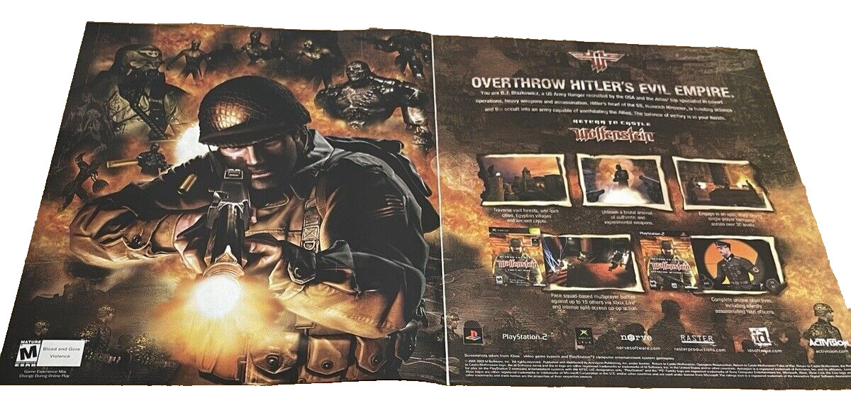 RARE 2003 Return To Castle WOLFENSTEIN PS2 Xbox Video Game = 2pg Promo Print AD 