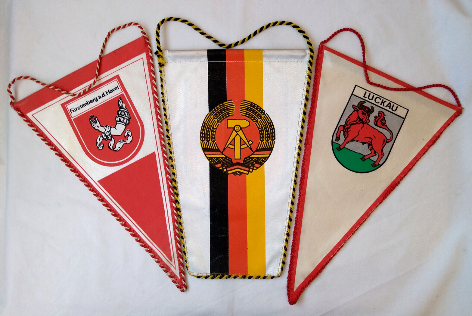 GDR East Germany Pennant Lot of 3 DDR City Town Coat of Arms Banner Flag Vintage