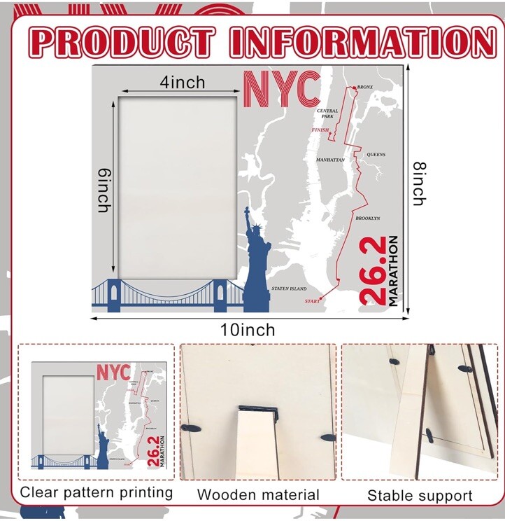 *NEW* NYC 26.2 Marathon - No Year - Wooden Picture Frame
