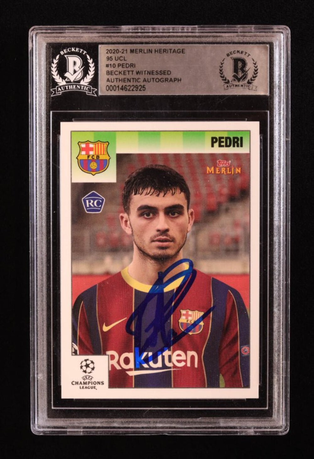 Pedri Signed 2020-21 Merlin Heritage 95 UCL #10 RC (BGS) Rookie Card | Beckett W