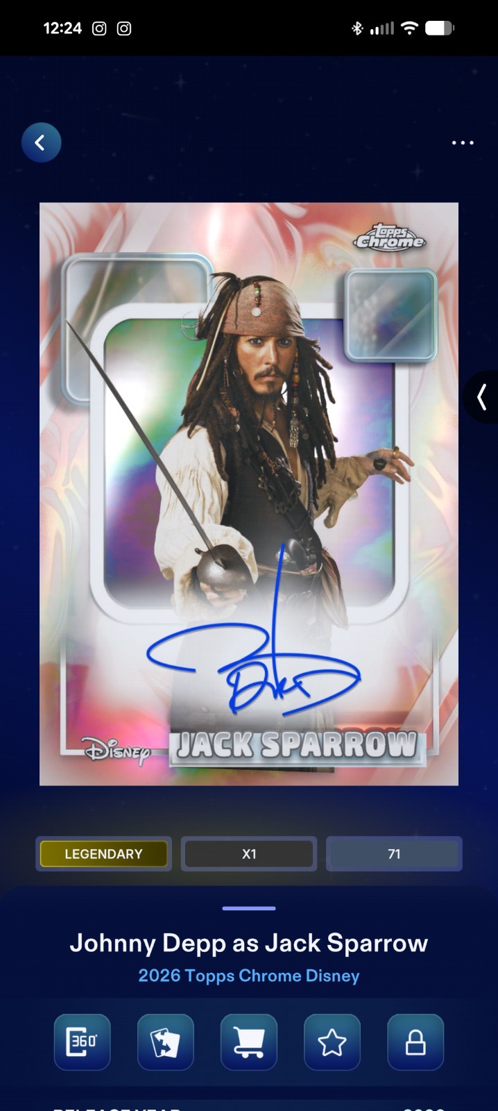 DIGITAL Johnny Depp Topps Chrome Disney Collect 2026 Jack Sparrow Auto Card