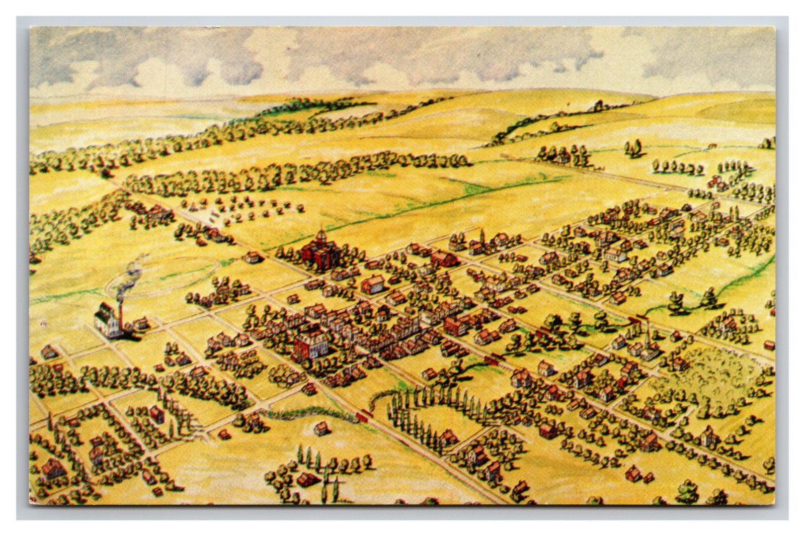 Waldo Rodene Painting Birds Eye View Pawnee City NE UNP Chrome Postcard Z13