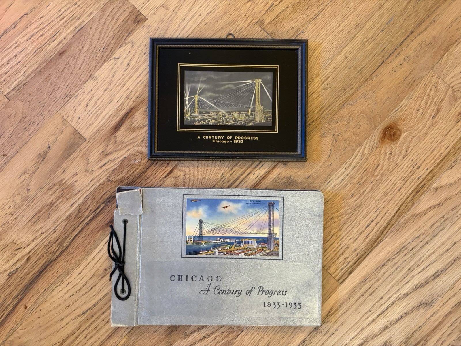 1933-1934 Chicago World's Fair Framed Skyride Postcard and Scrapbook