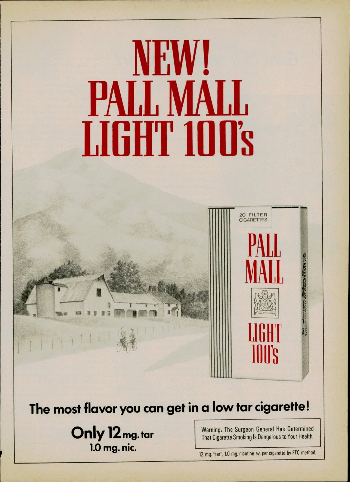1978 Vtg Print Ad Pall  Mall Lights Cigarettes Farmhouse Mountains Biking Kids 