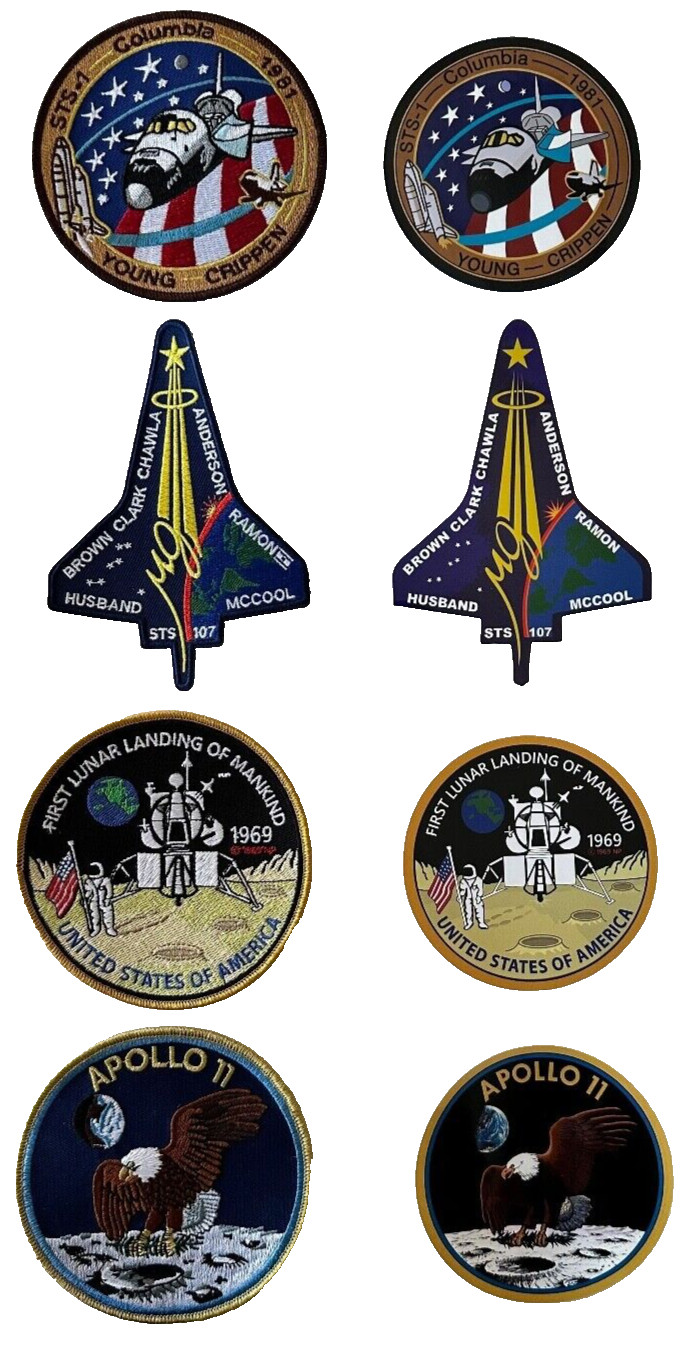 NASA..Columbia...Lunar Landing... STS-1 Shuttle..Apollo 11 ..Patches + Stickers