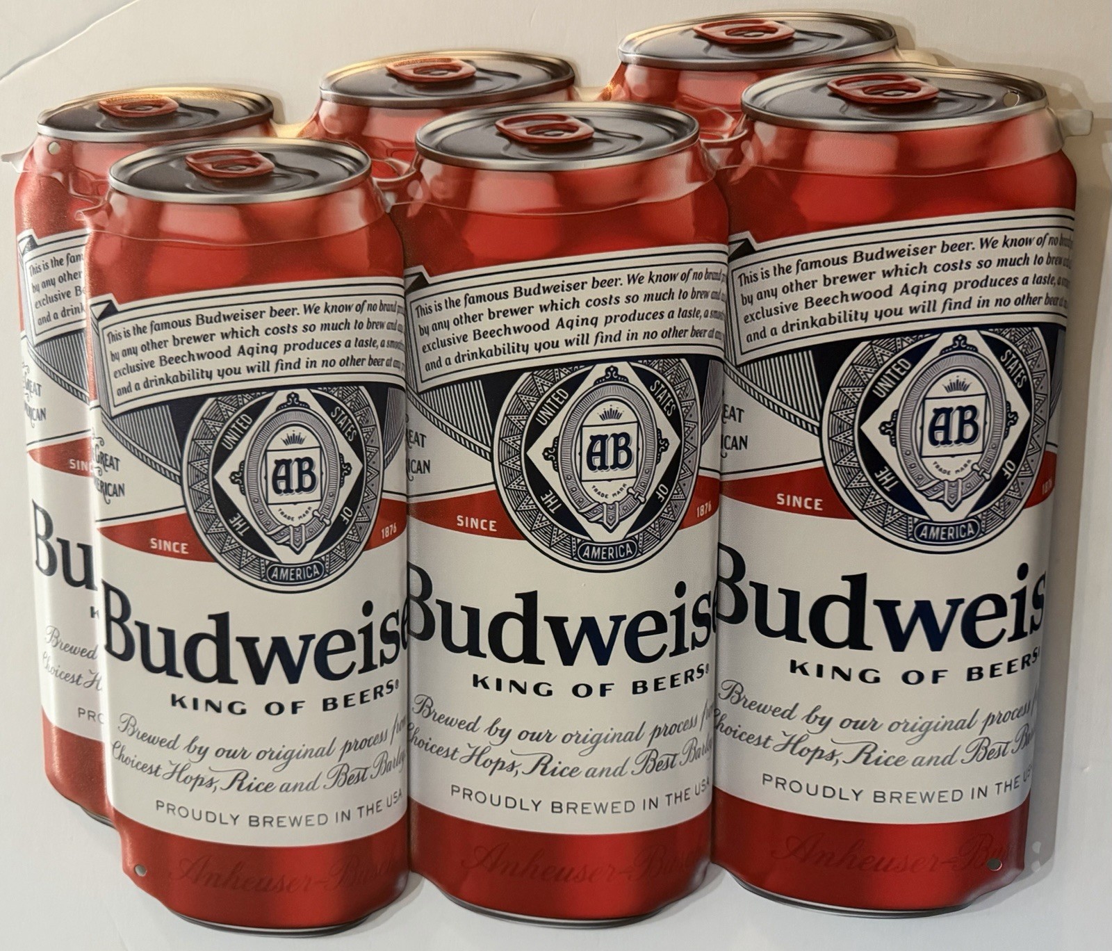 Budweiser King Of Beers 6 Pack Can Replica Metal Sign