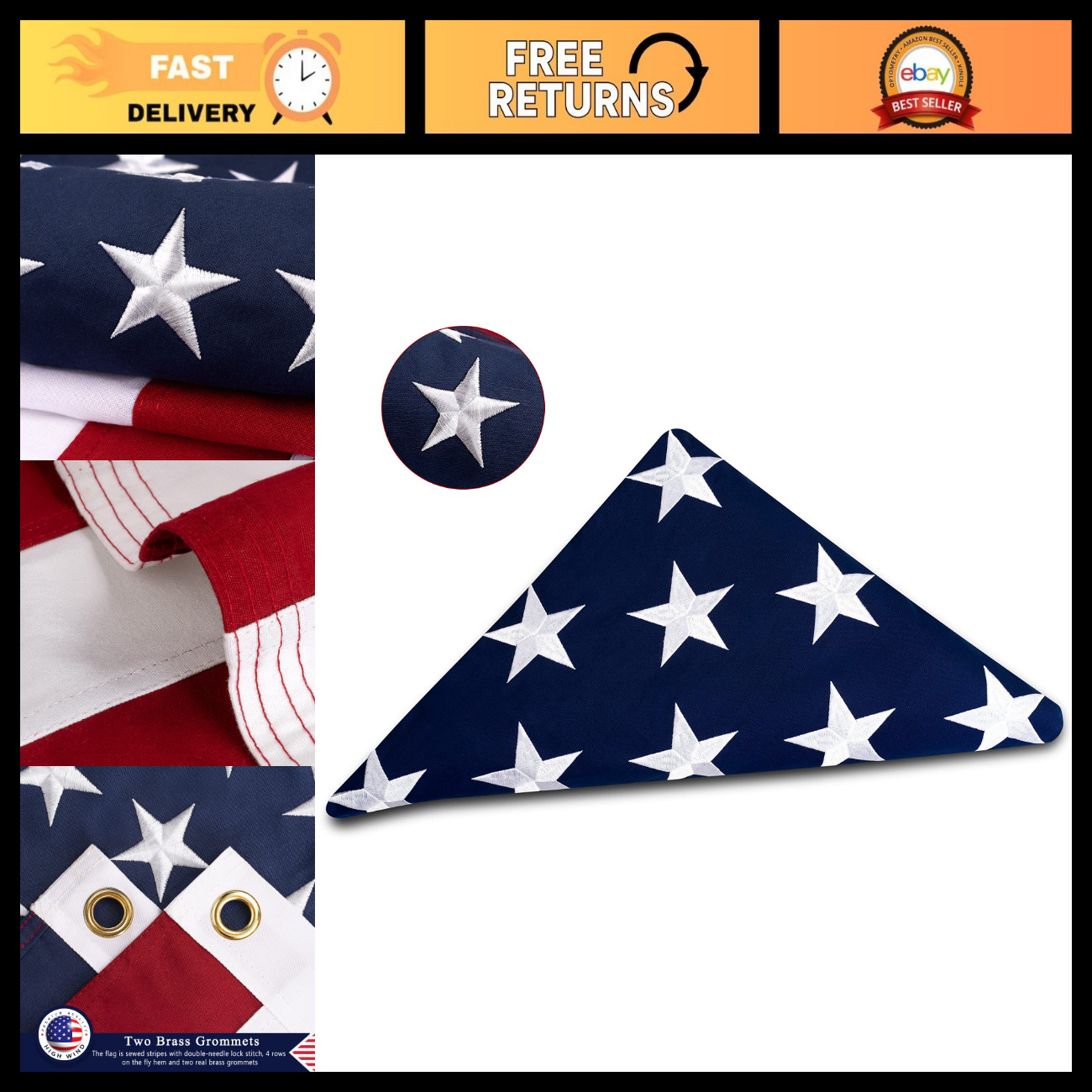American Burial Flag 5x9.5 ft - 100% Heavy Duty Cotton Memorial Flag