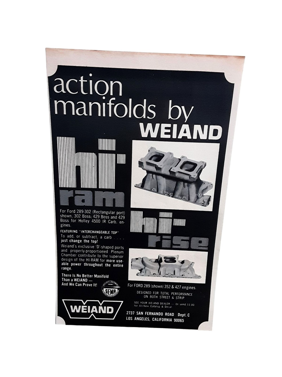 1971 Weiand Hi-Ram Hi-Rise Intake Manifolds Vintage Print Ad Ford