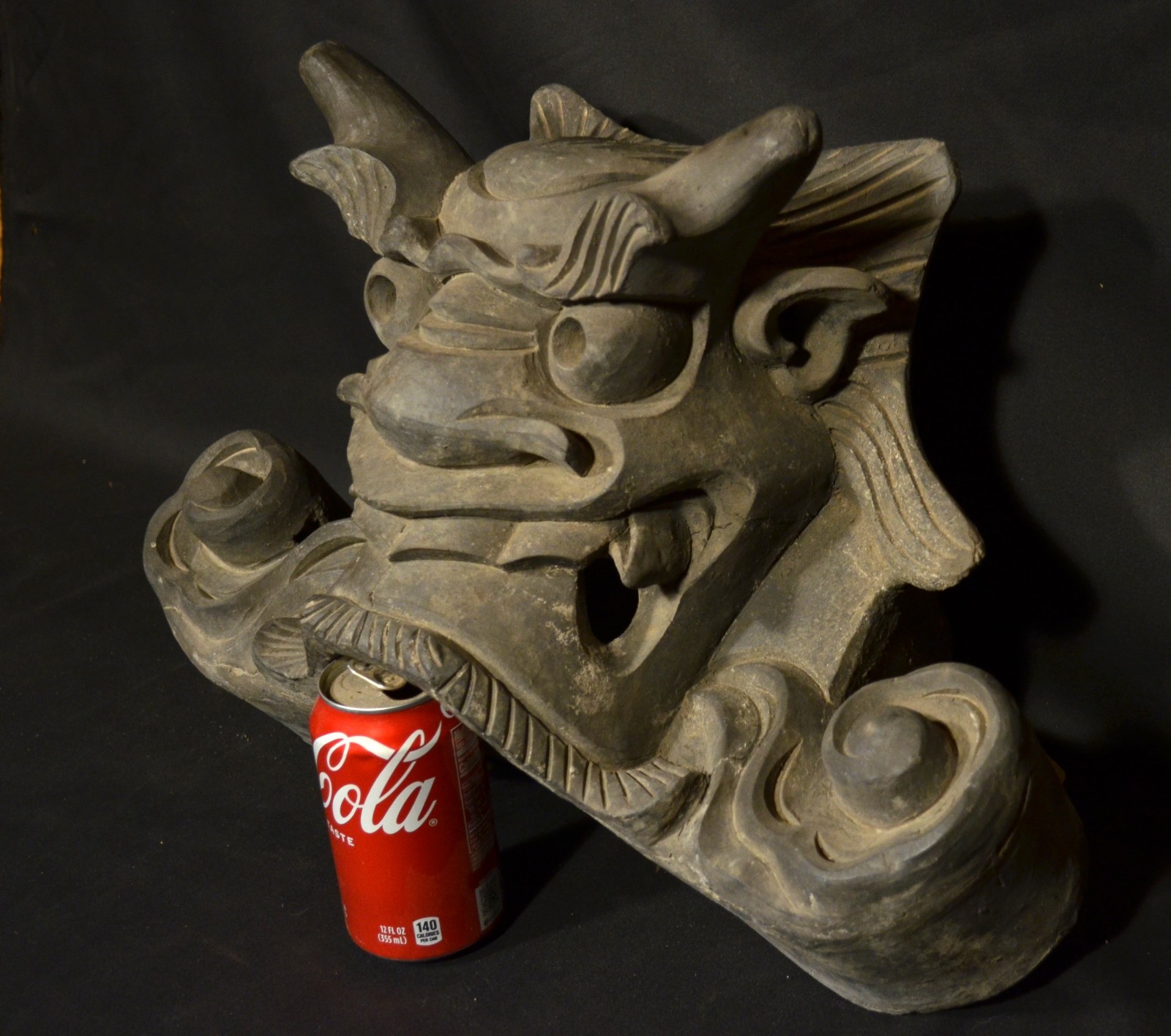 VINTAGE LARGE JAPANESE ONIGAWARA ROOF TILE SHINTO DEMON OGRE MASK SIGNED CERAMIC