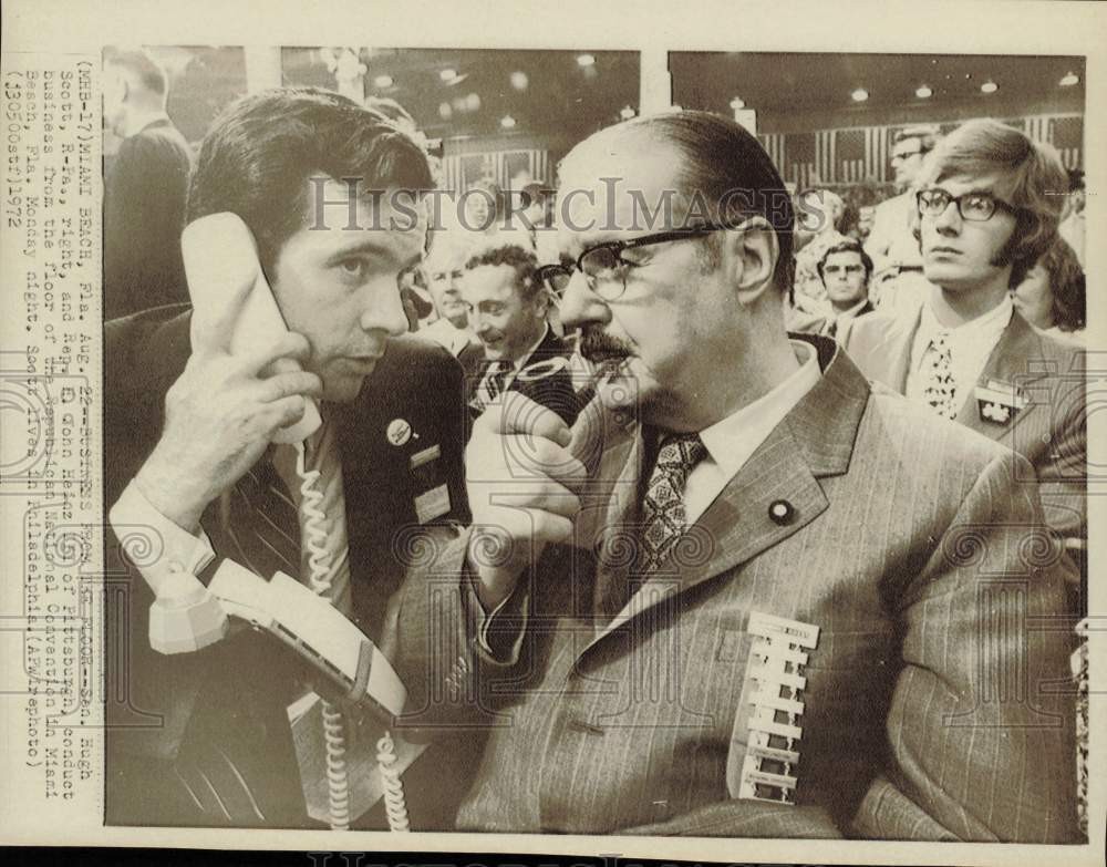 1972 Press Photo Senator Hugh Scott, E. John Heinz III at Miami Beach Convention