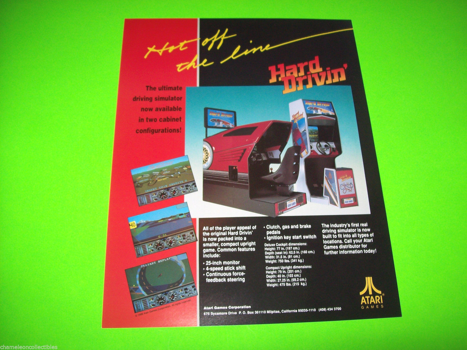 Atari HARD DRIVIN Original 1988 Video Arcade Flyer 1-Sided Vintage Retro Promo