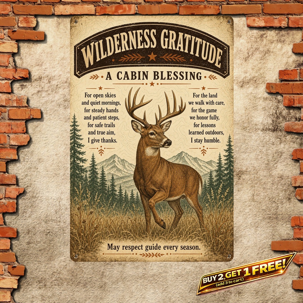 Hunter's Prayer Deer Tin Sign Rustic Lodge Cabin Metal Wall Decor 8x12