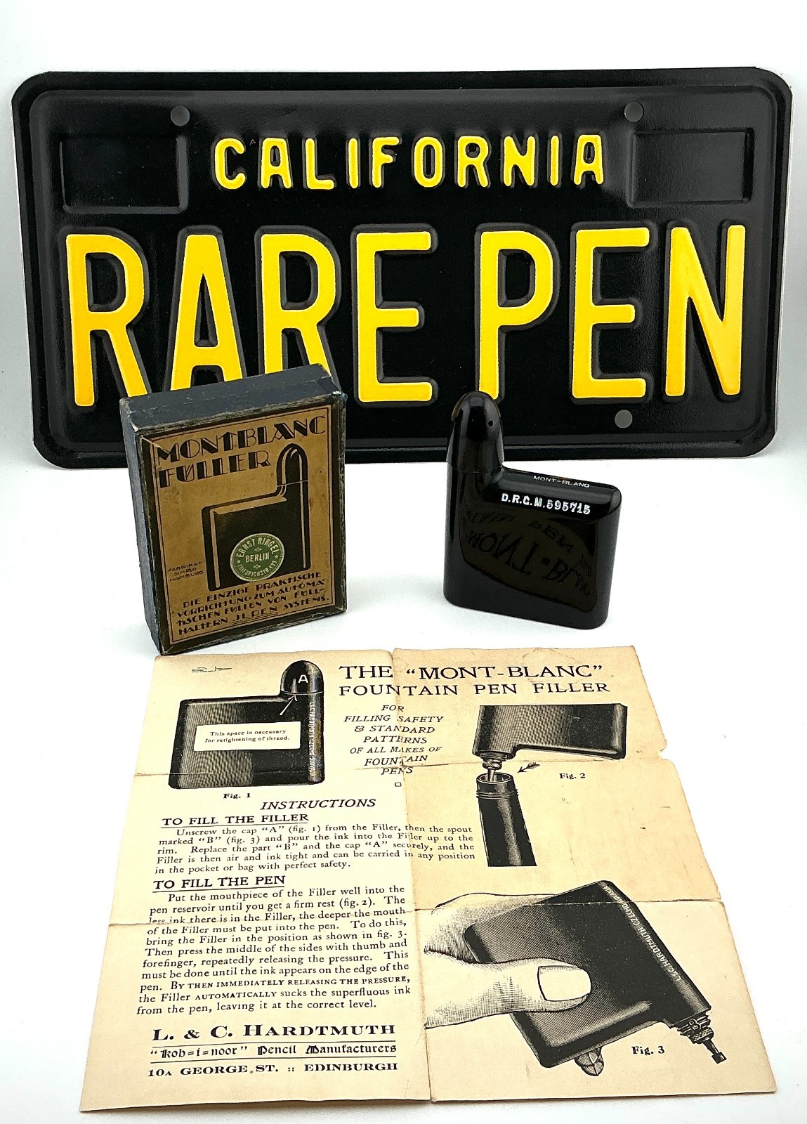 Vintage Rare 1920s Montblanc BLACK HARD RUBBER  INKWELL NEAR MINT BOX & PAPERS