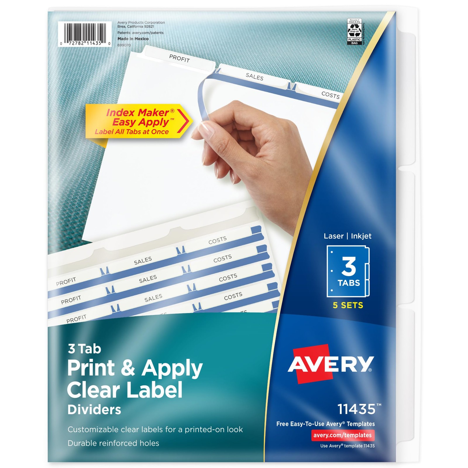 Avery 3-Tab Dividers For 3 Ring Binder Easy Clear Label Strip Index Maker