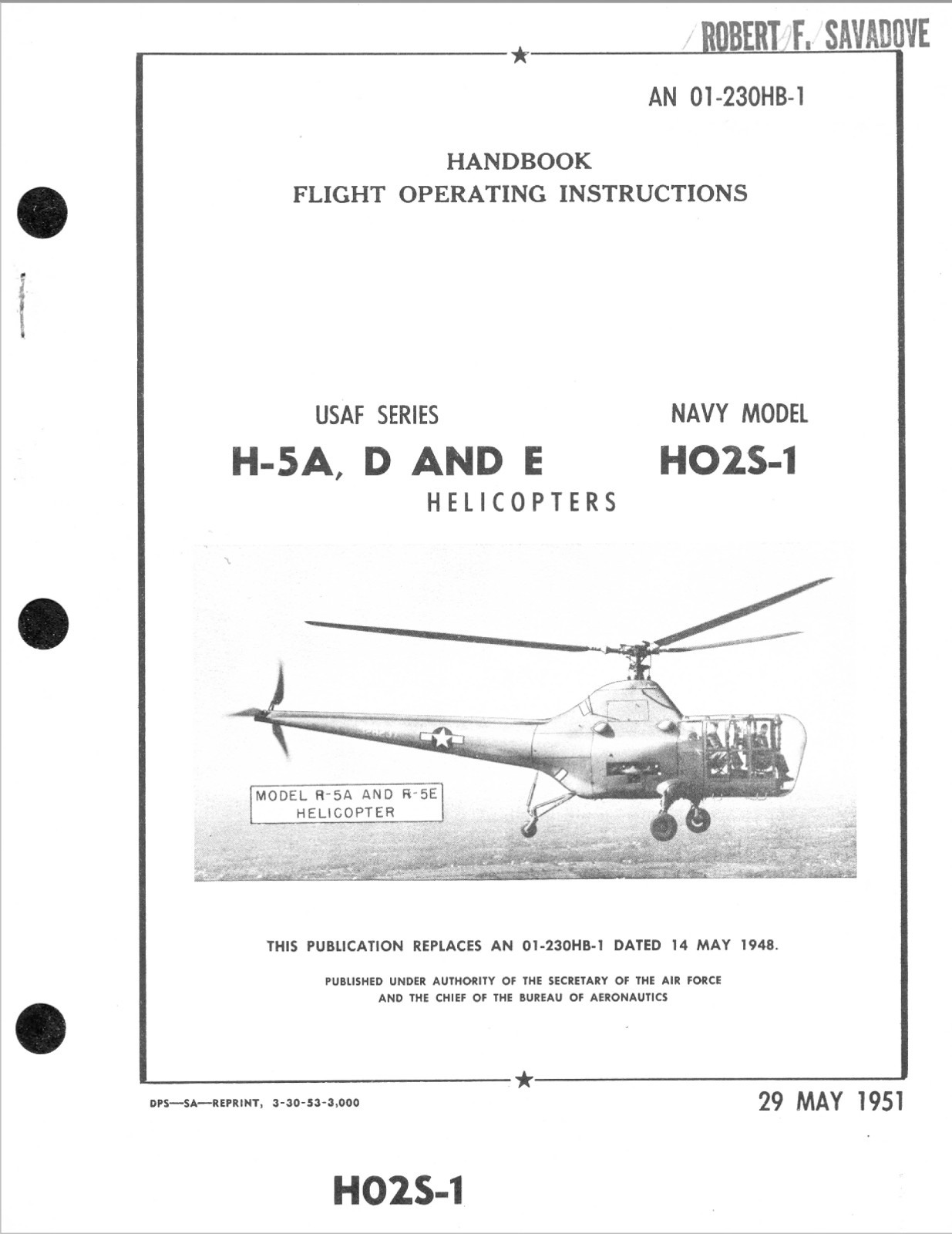 28 Page 1951 Sikorsky H-5A -D -E  HO2S-1 R-5A -E Helicopter Flight Manual on CD