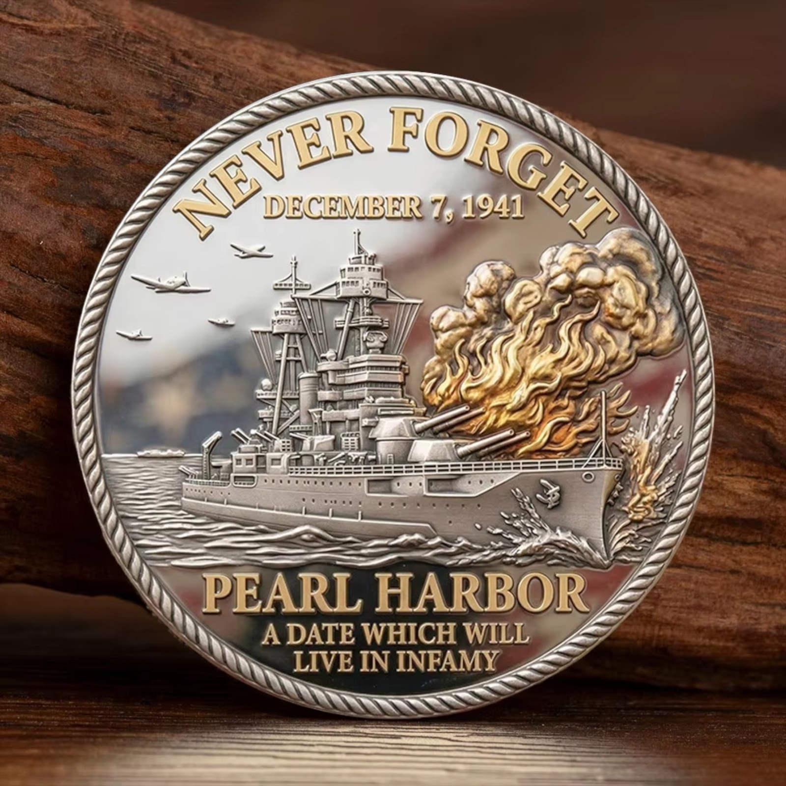 Pearl Harbor Memorial Challenge Coin Never Forget 1941 Honor Fallen Freedom