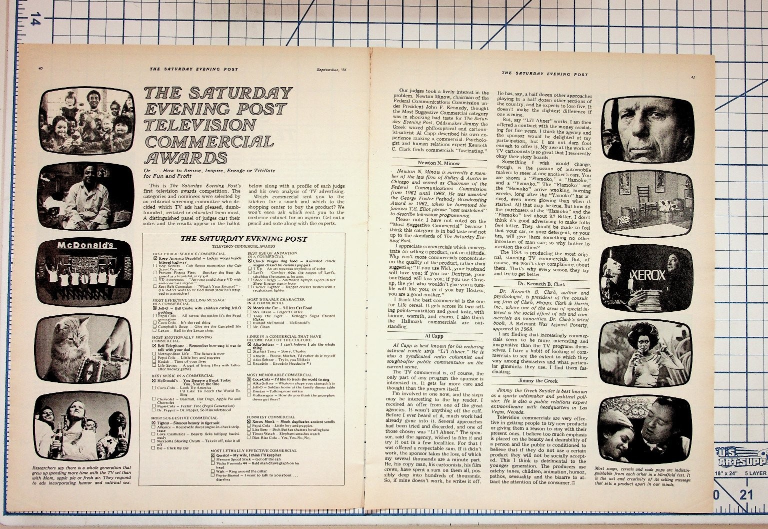 1976 The Saturday Evening Post TV Commercial Awards Magazine Page Print Ad