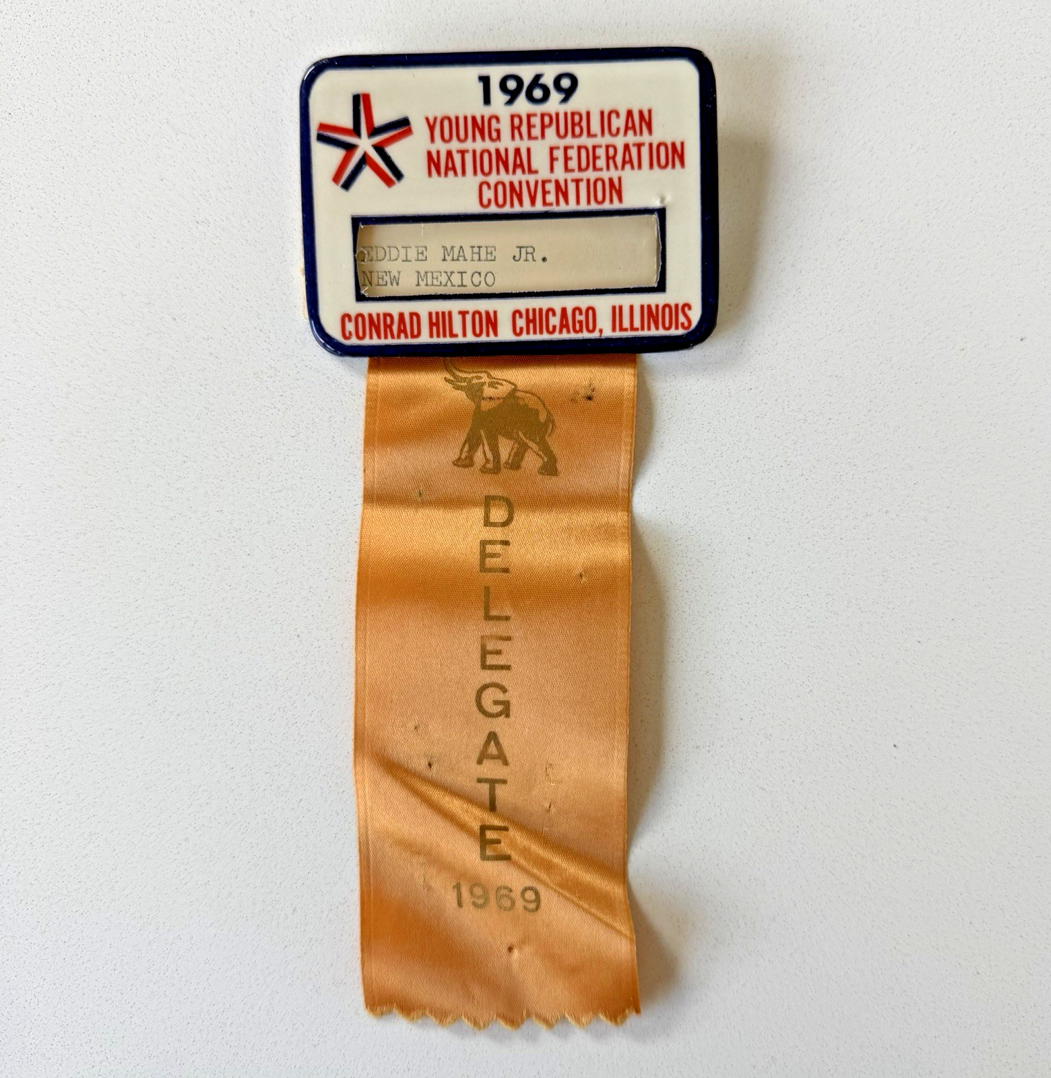 1969 Young Republican Natl Federation Convention Eddie Mahe Jr Delegate Badge