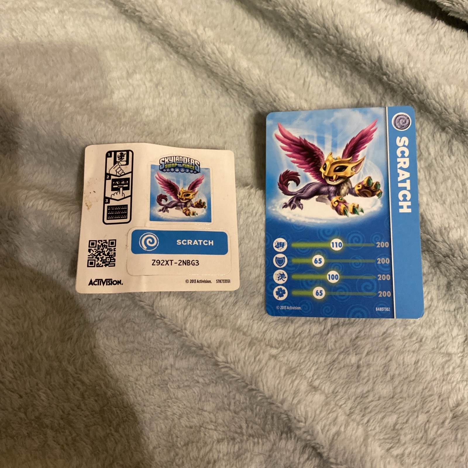 Authentic Skylanders Swap Force RARE SCRATCH Stat Card and Sticker Sheet