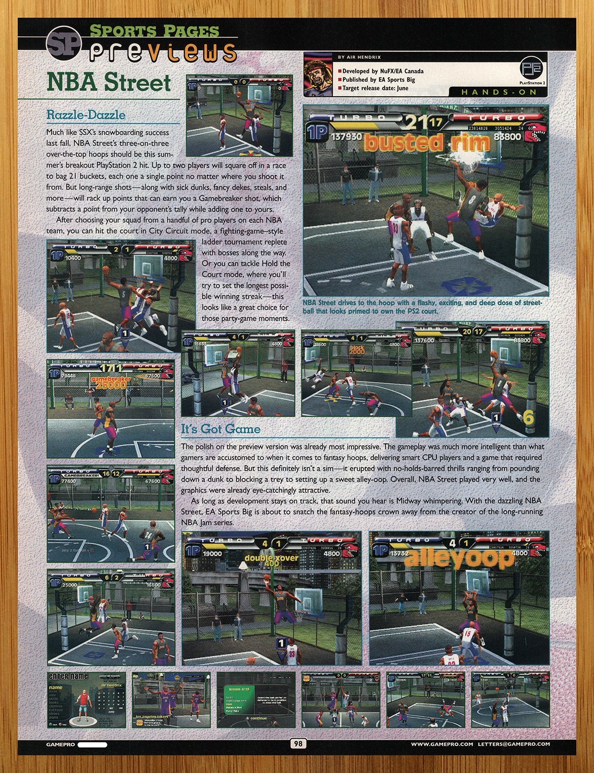 2001 NBA Street Playstation 2 PS2 PREVIEW Print Ad/Poster Basketball Game Art