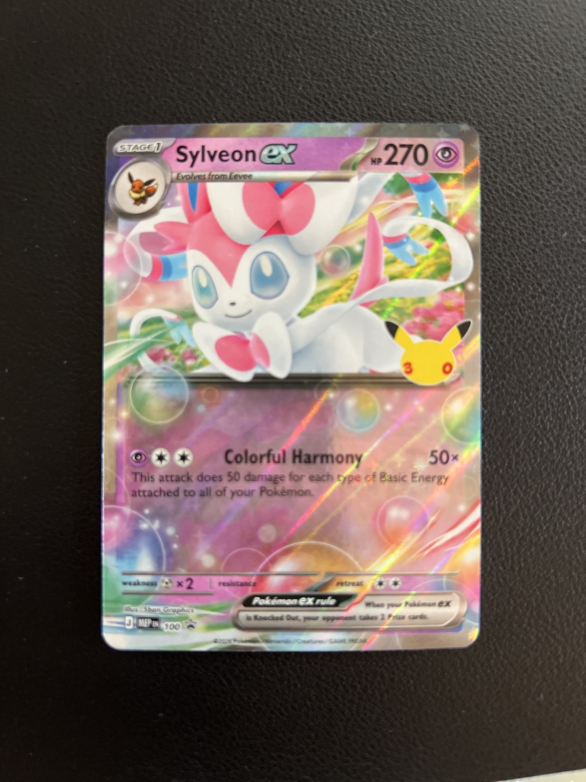 Pokemon Card - Sylveon ex - MEP 100 - Black Star Promo 30th Celebration Stamped