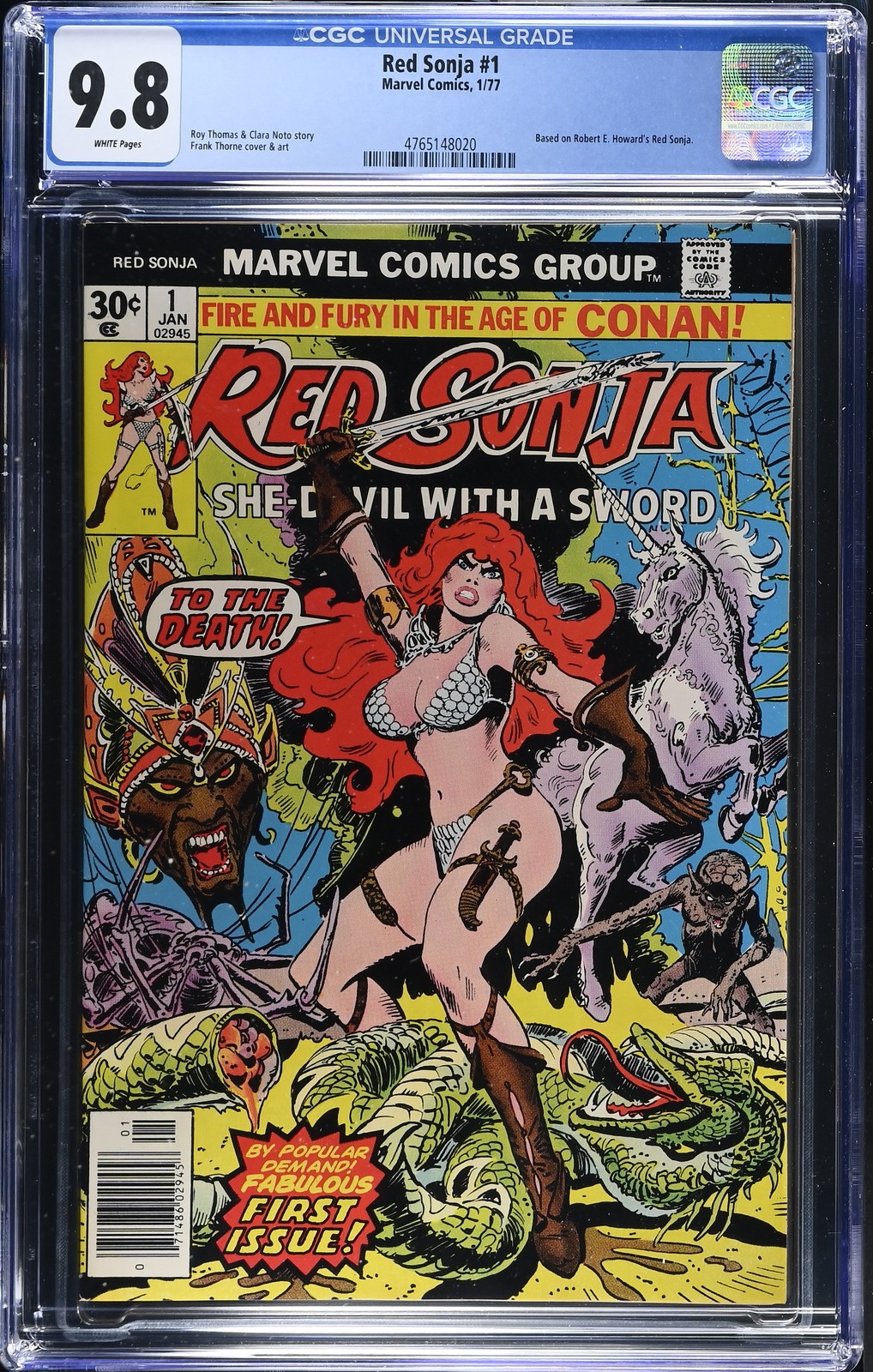 Red Sonja #1 - Marvel Comics 1977 CGC 9.8 Based on Robert E. Howard's Red Sonja.