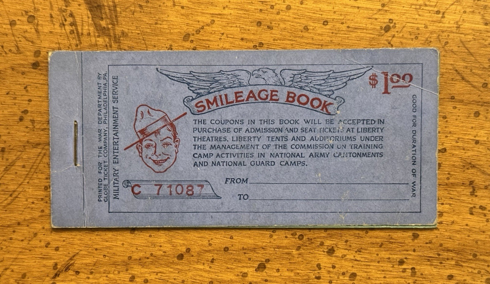EARLY WWI Era Smileage Book United State Military Entertainment Service