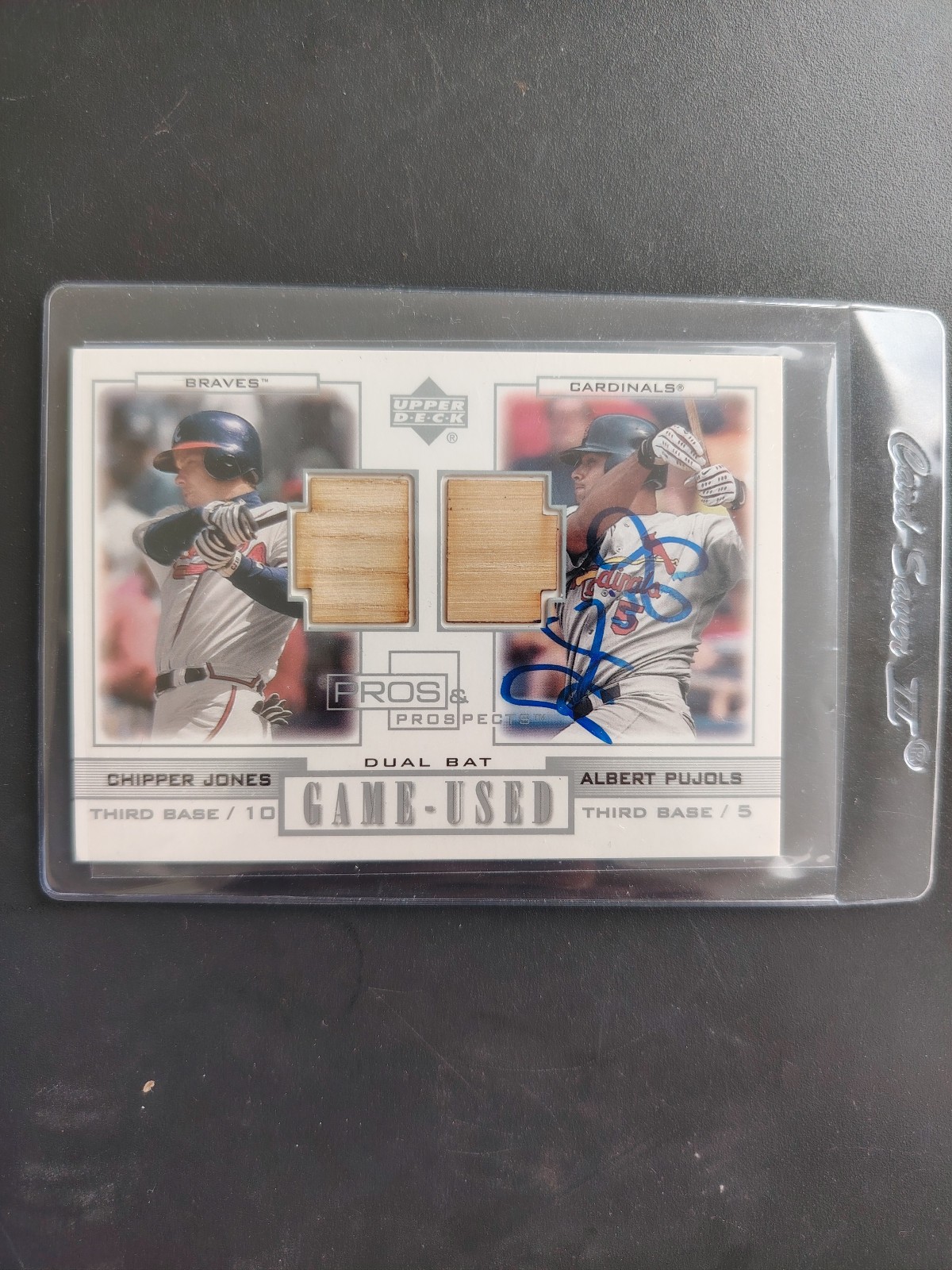 Albert pujols, chipper Jones DUAL BAT Game used 2001 PP-JP (Pujols autographed)