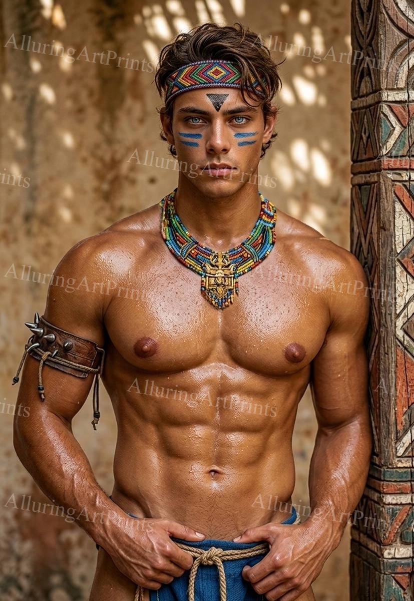 Fantasy Male Model Photo Print Muscular Handsome Shirtless Hunk Abs  -J60
