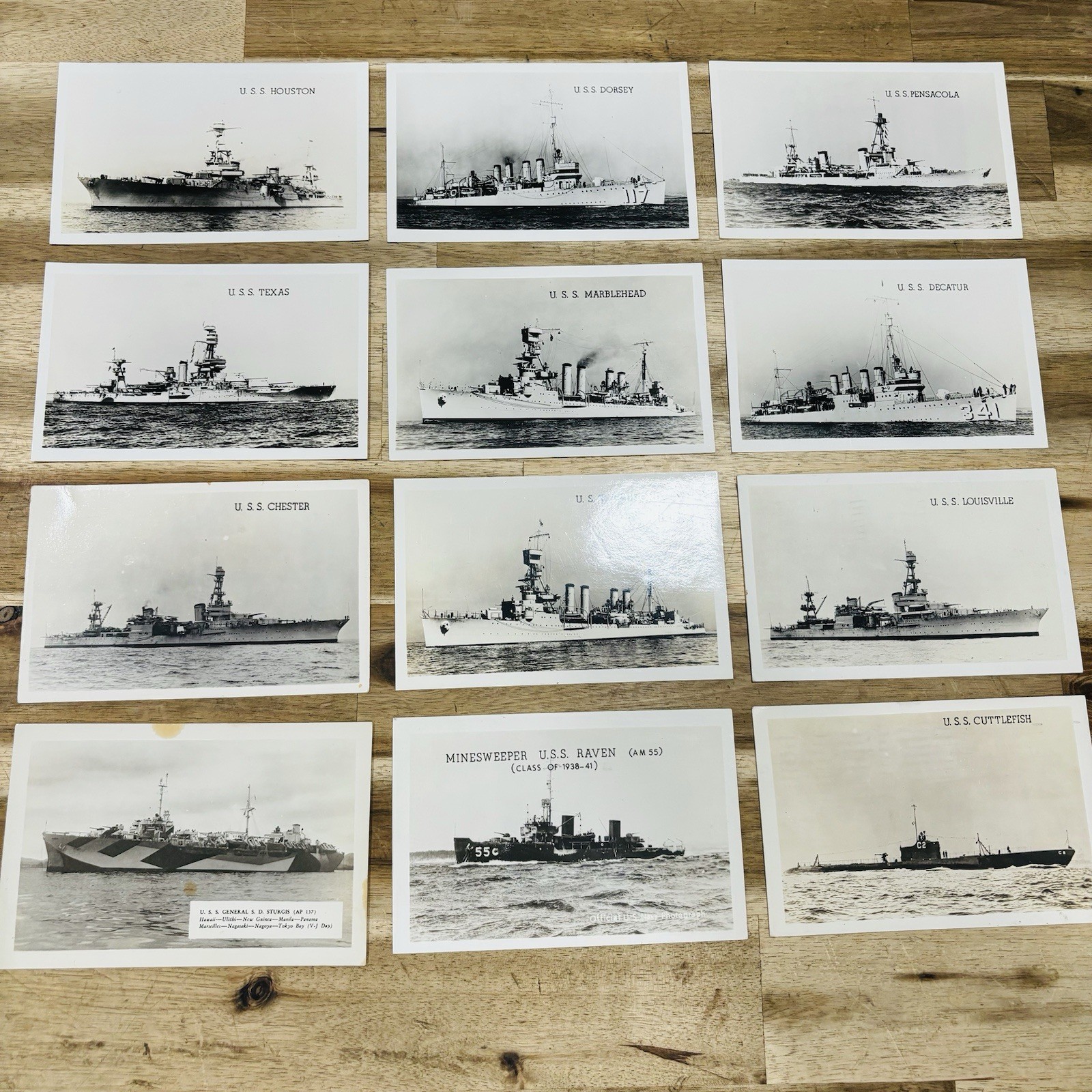 Lot of 12 Vtg WWII USN RPPC Real Photo Postcards B&W USS Houston Texas Chester