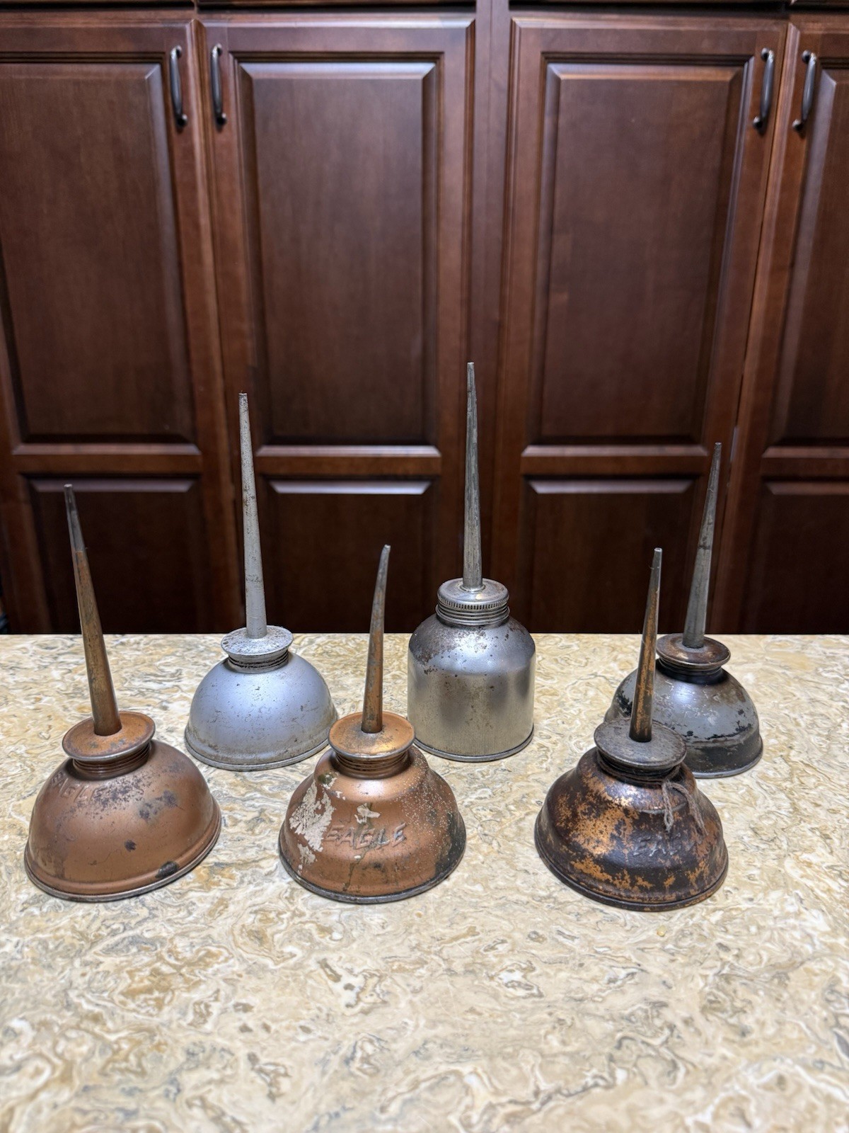 Lot Of 6 Vintage Oiler Cans 4 Are Eagle 2 Are Unmarked
