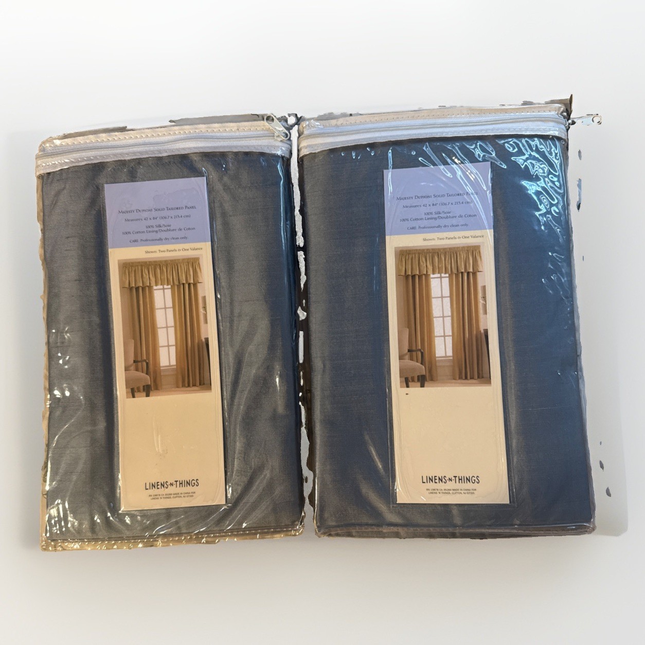 Majesty Dupioni Silk lux Panel Curtains ICE BLUE (2) 42x84 NEW Linens N Things