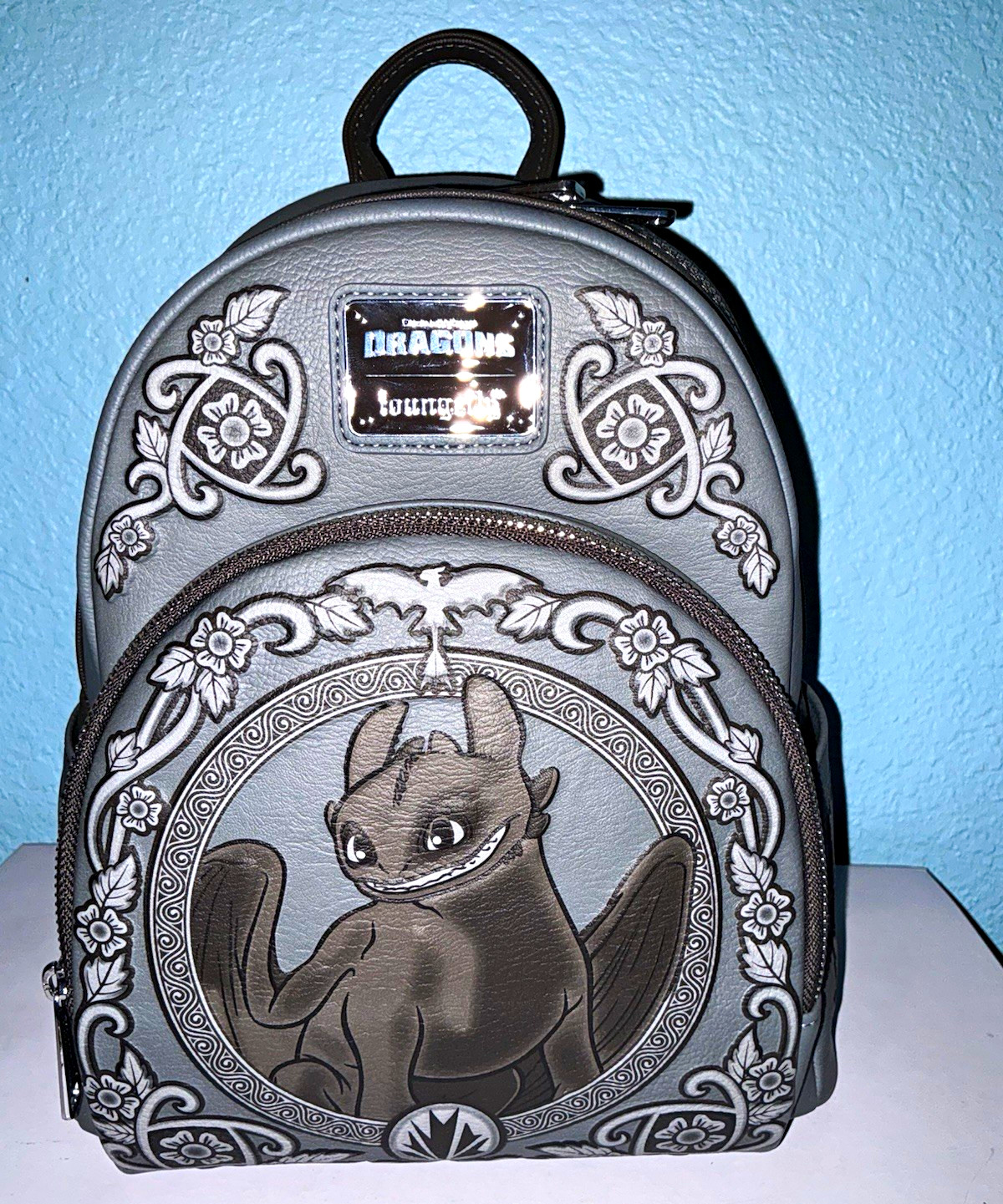 Loungefly Toothless How to Train Your Dragon Gray/Black Faux Leather Backpack