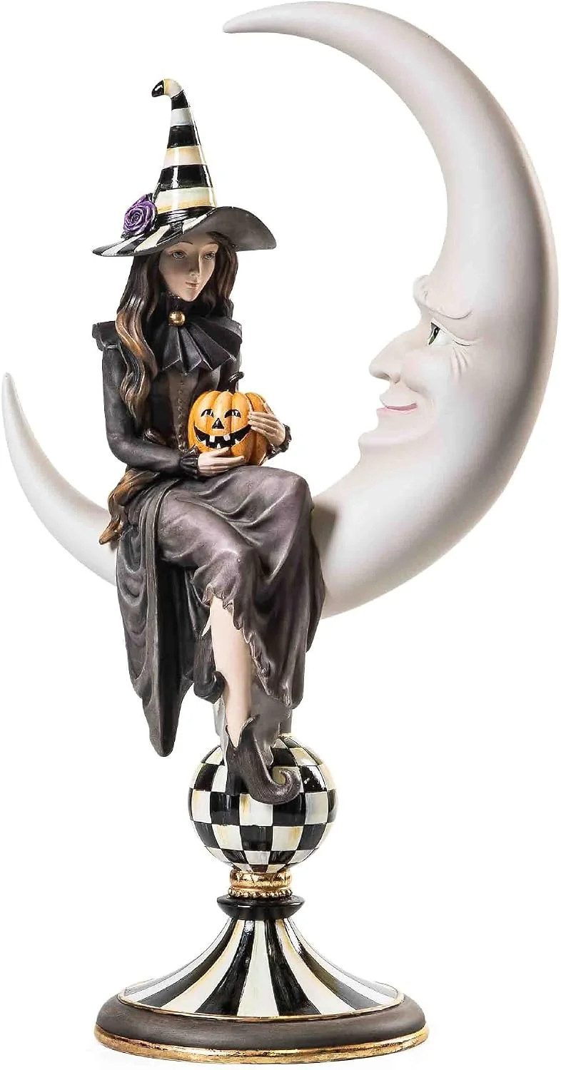 Resin Witch & Moon Figure, Spellbound | Hand-painted design, decorative fall and