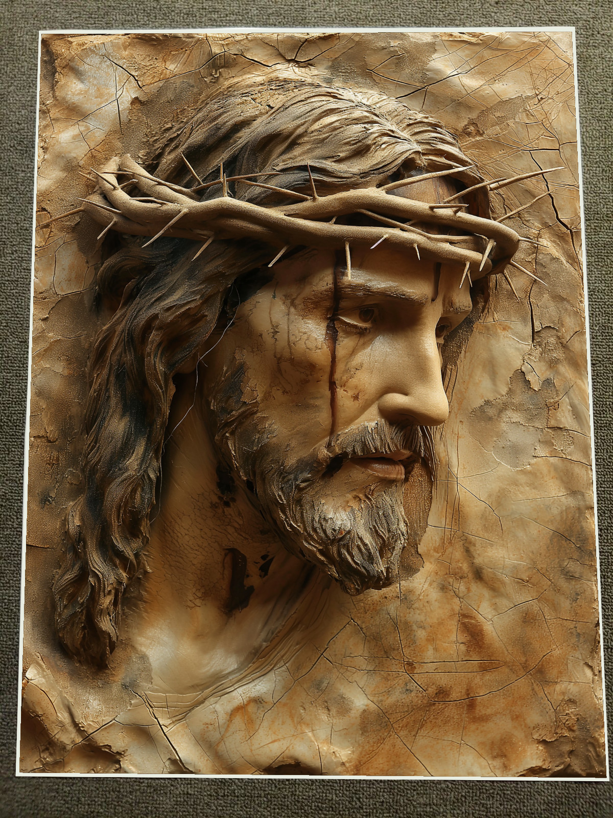 Detailed Jesus Christ Head with Crown of Thorns Wall Art Poster 18x24in